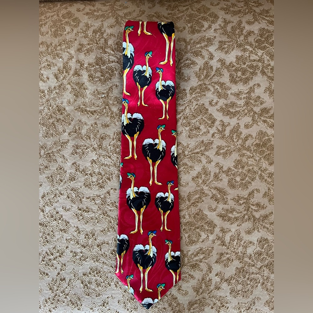 Raphael all silk red ostrich tie